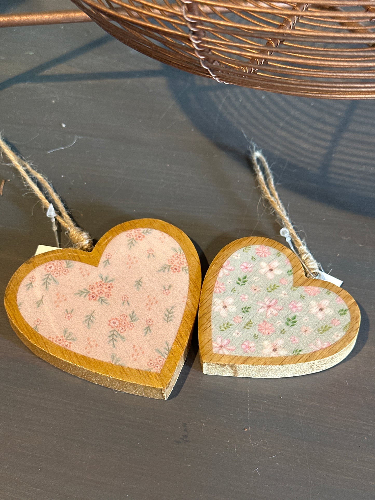 HS Small Wooden Floral Blue Heart