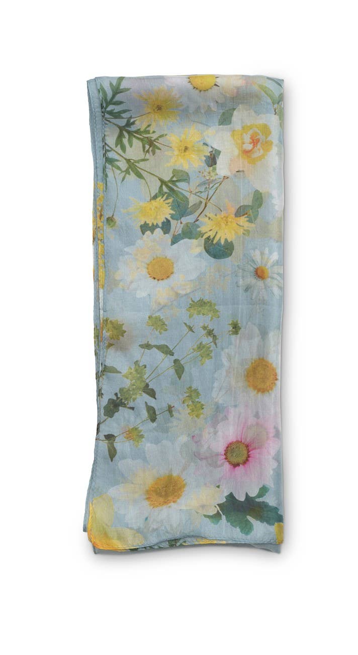 Printed Silk Scarf - Spring Blue
