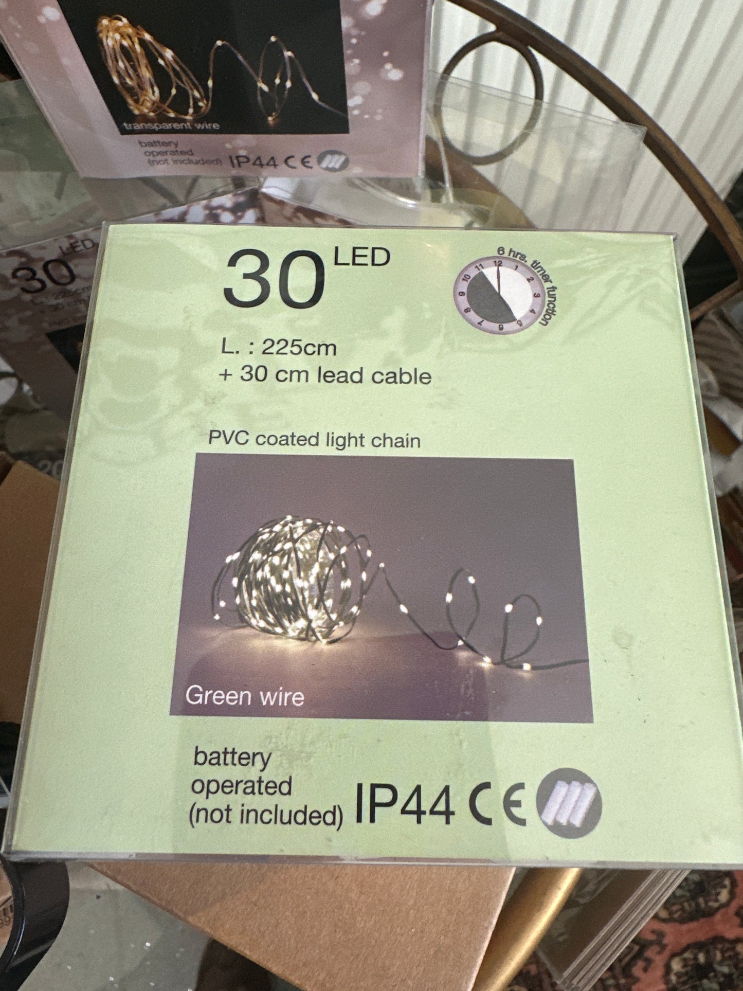 HS 225cm 30 LED IP44 String Lights Green Wire Battery Outdoor