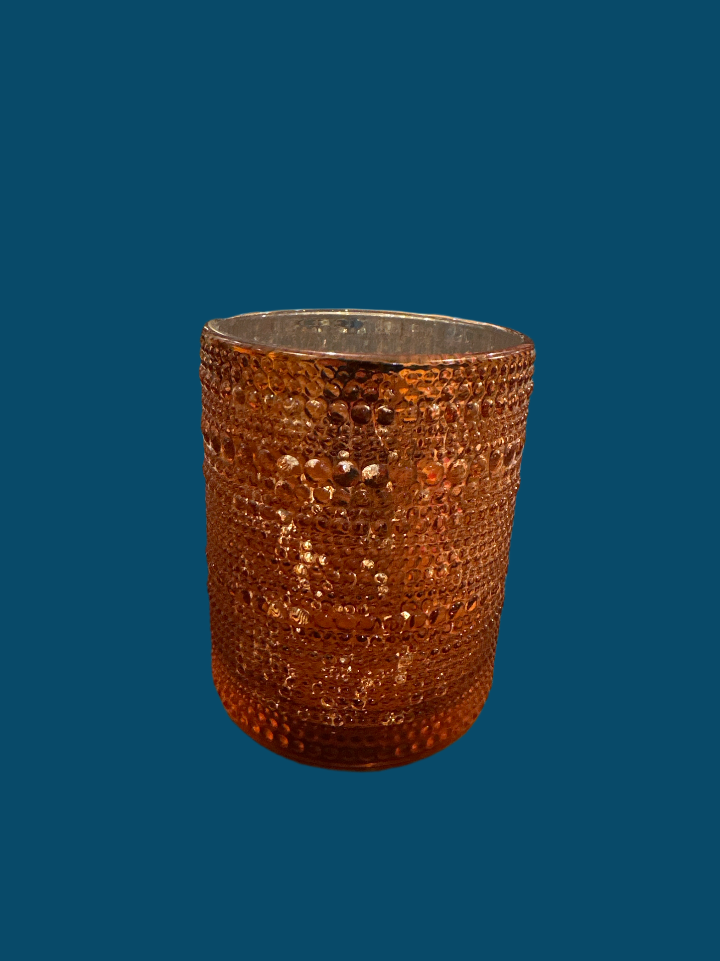 Candle Votive Jar Burnt Orange with Bubble Textured Glass