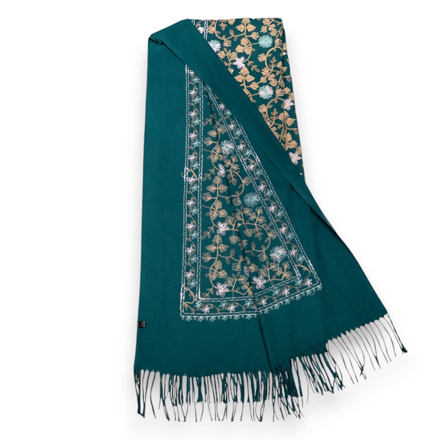 Pashmina Wool Blend Flower Embroidery Winter Scarf