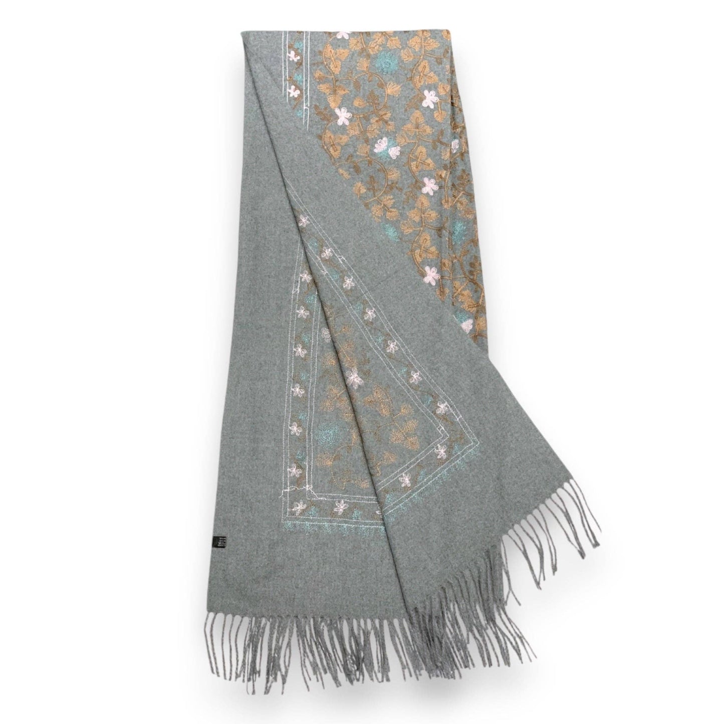 Pashmina Wool Blend Flower Embroidery Winter Scarf