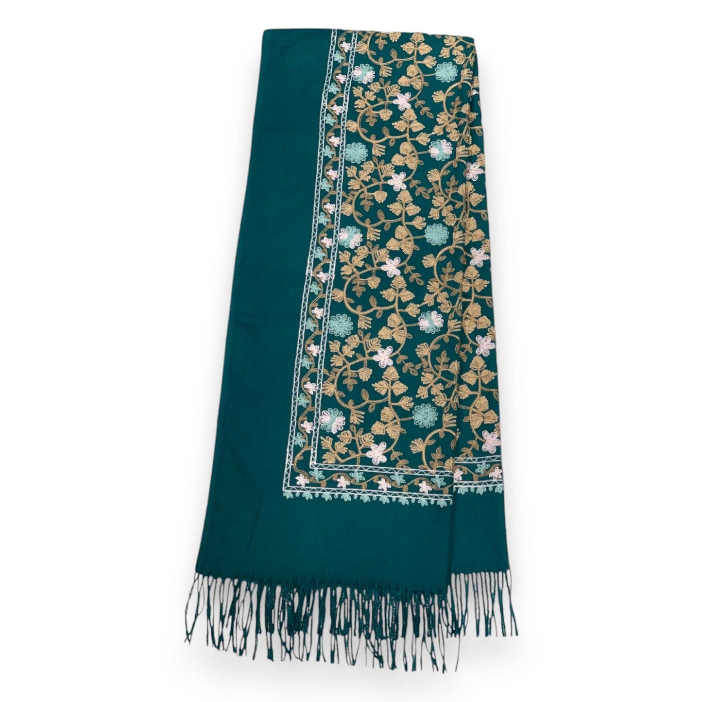 Pashmina Wool Blend Flower Embroidery Winter Scarf