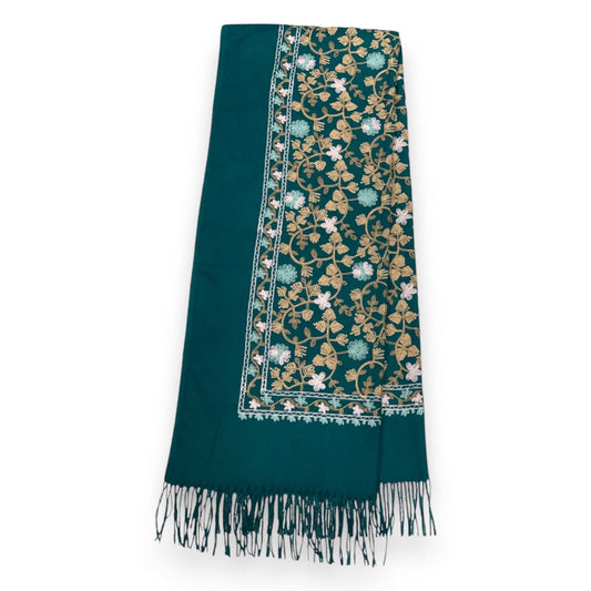Pashmina Wool Blend Flower Embroidery Winter Scarf