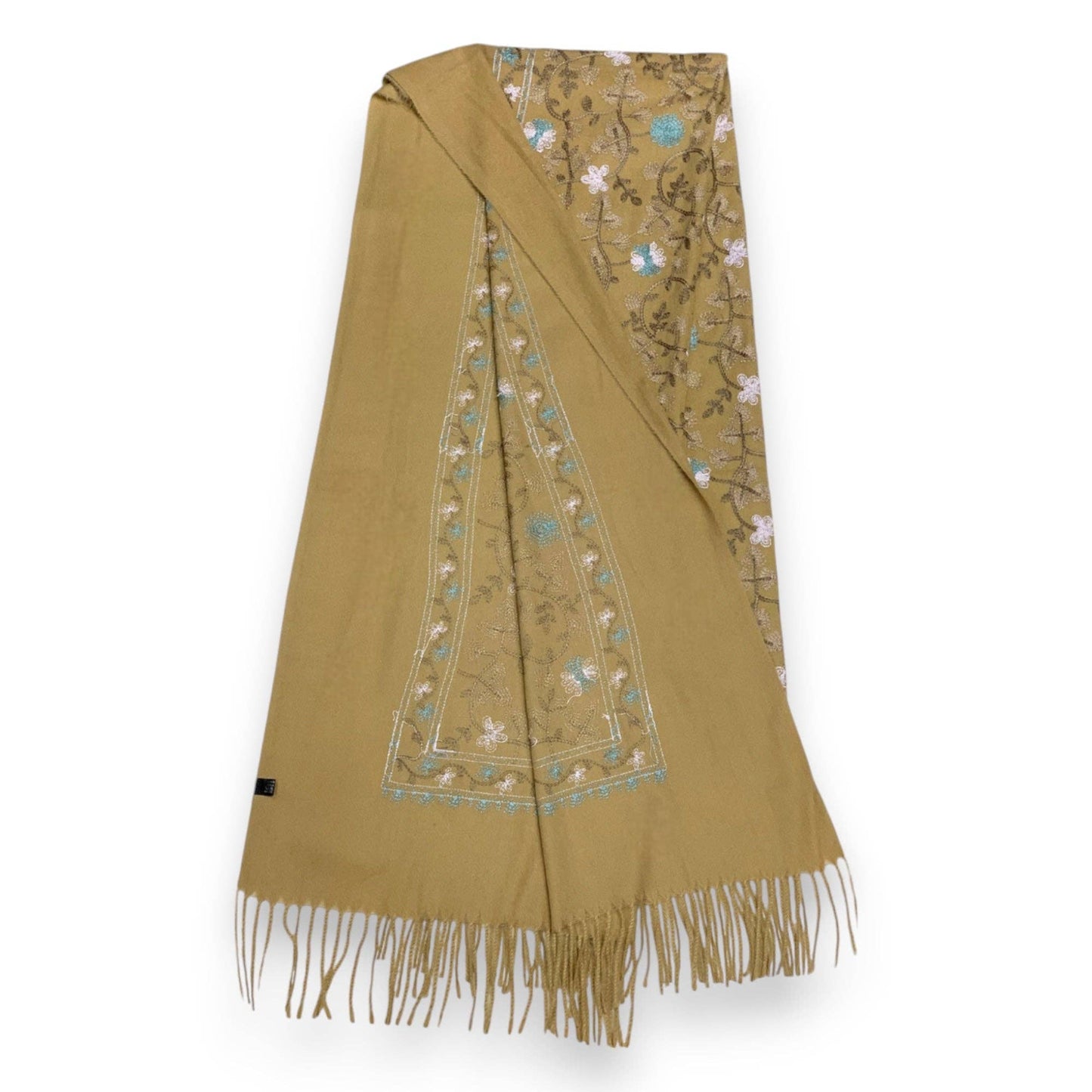Pashmina Wool Blend Flower Embroidery Winter Scarf
