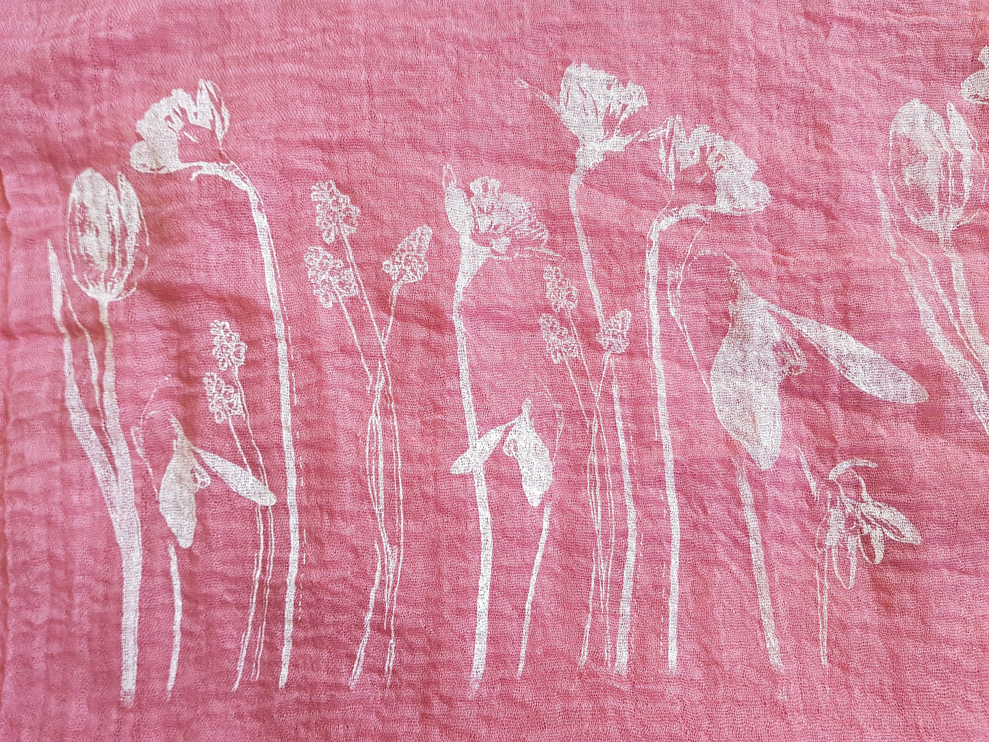 Cariceprints… Hand printed linen mix scarf in Spring Fling