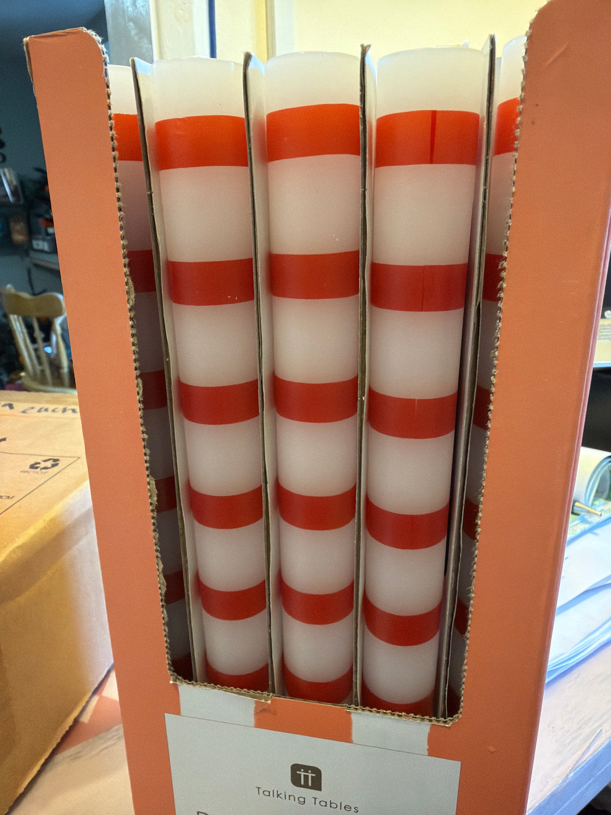 TT Individual Dinner Candle Red & White Stripe
