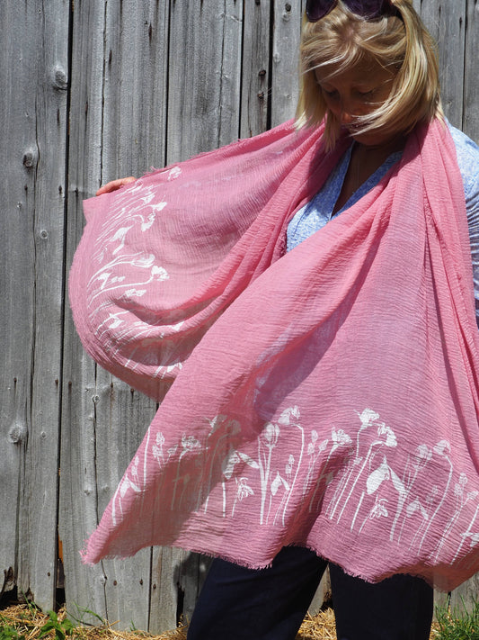 Cariceprints… Hand printed linen mix scarf in Spring Fling