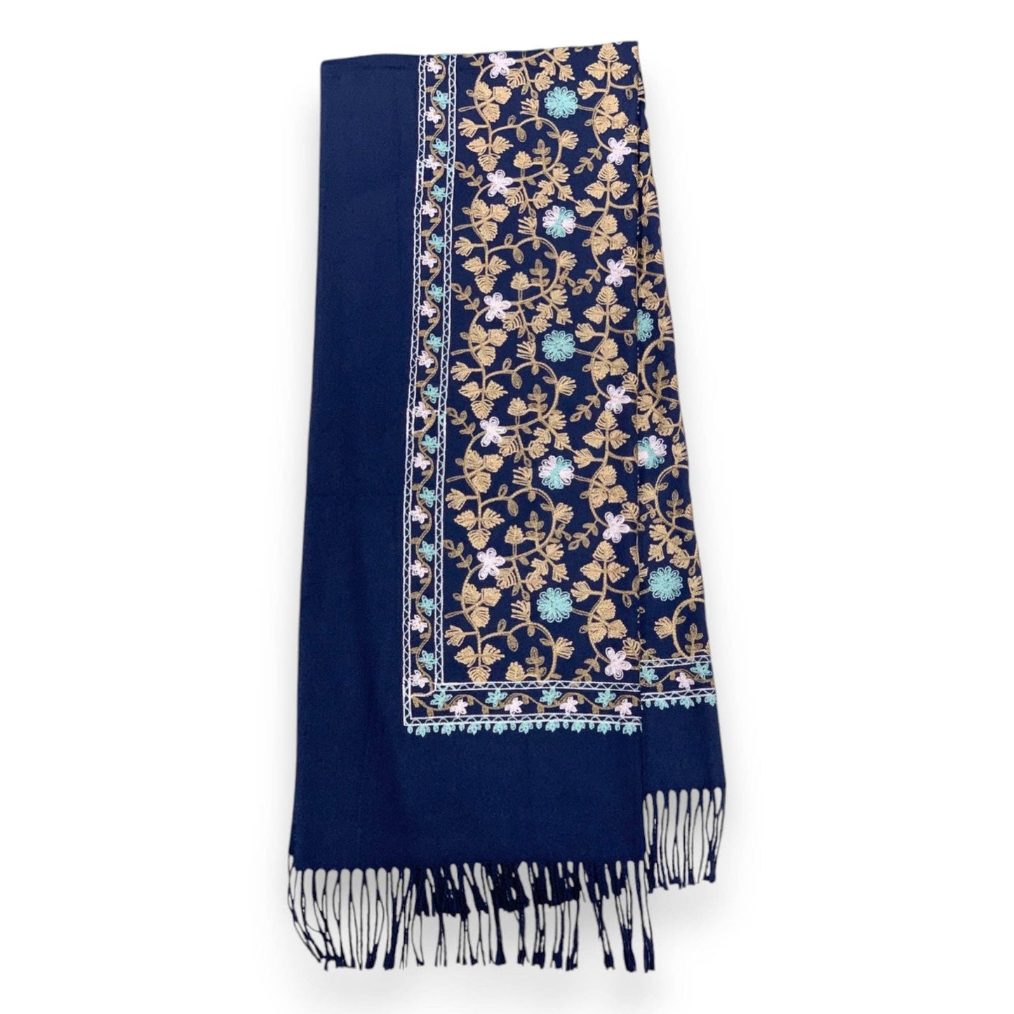 Pashmina Wool Blend Flower Embroidery Winter Scarf