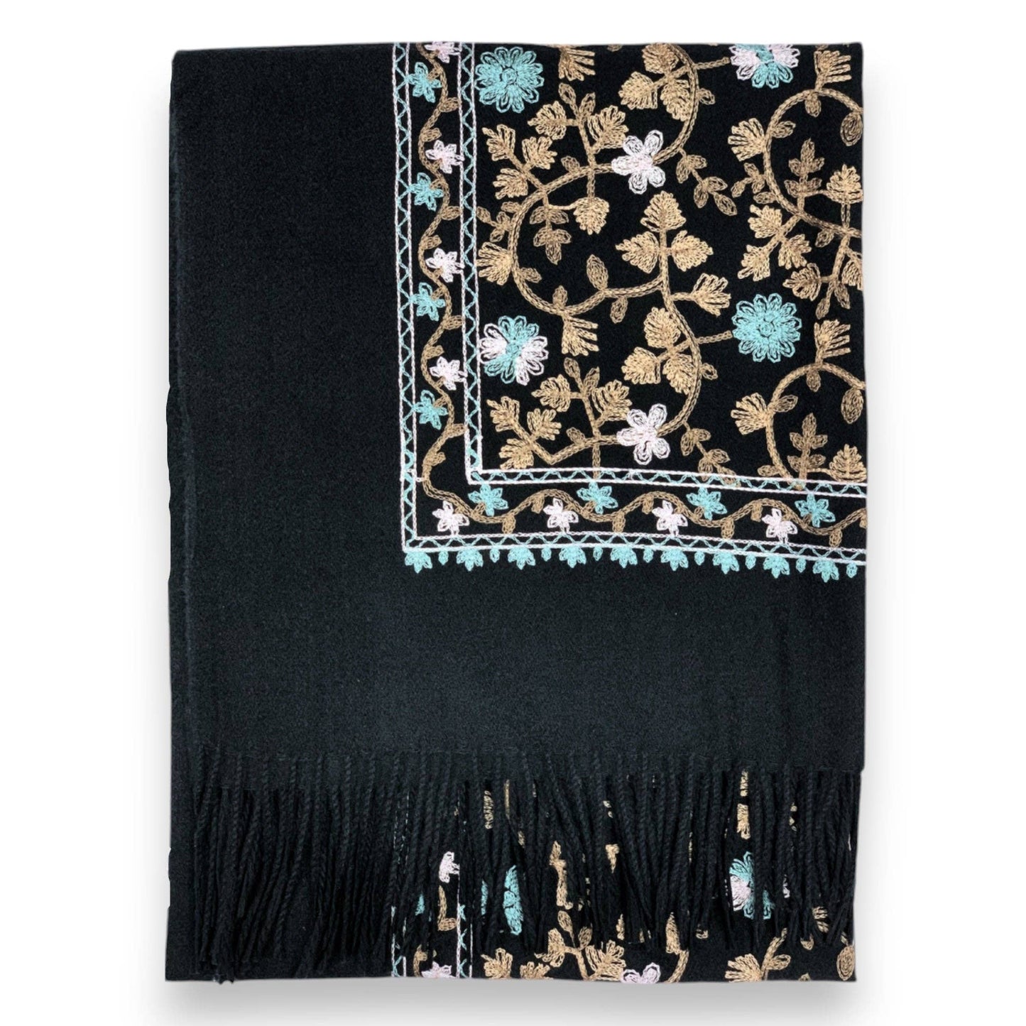 Pashmina Wool Blend Flower Embroidery Winter Scarf