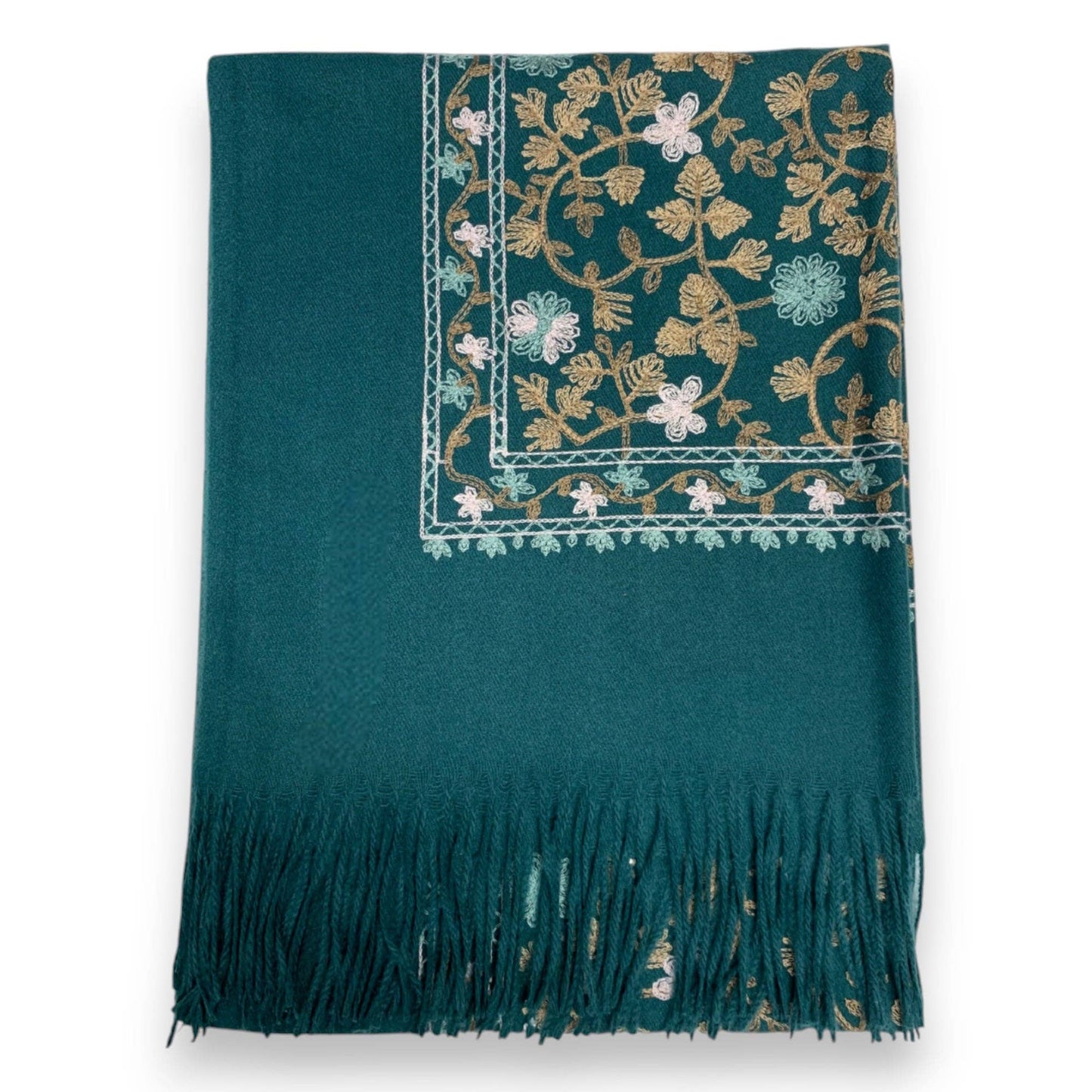 Pashmina Wool Blend Flower Embroidery Winter Scarf