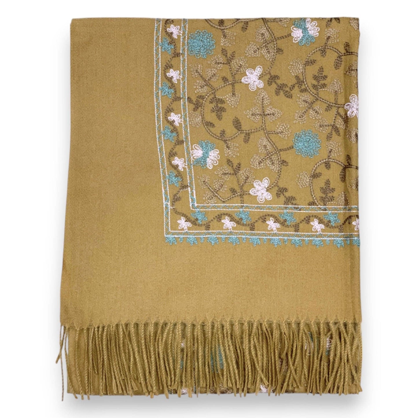 Pashmina Wool Blend Flower Embroidery Winter Scarf