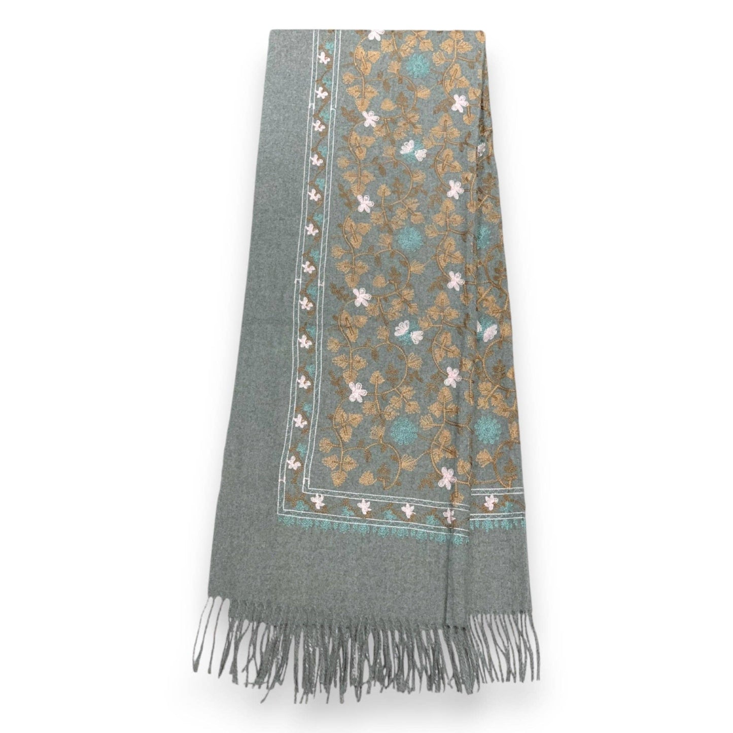 Pashmina Wool Blend Flower Embroidery Winter Scarf