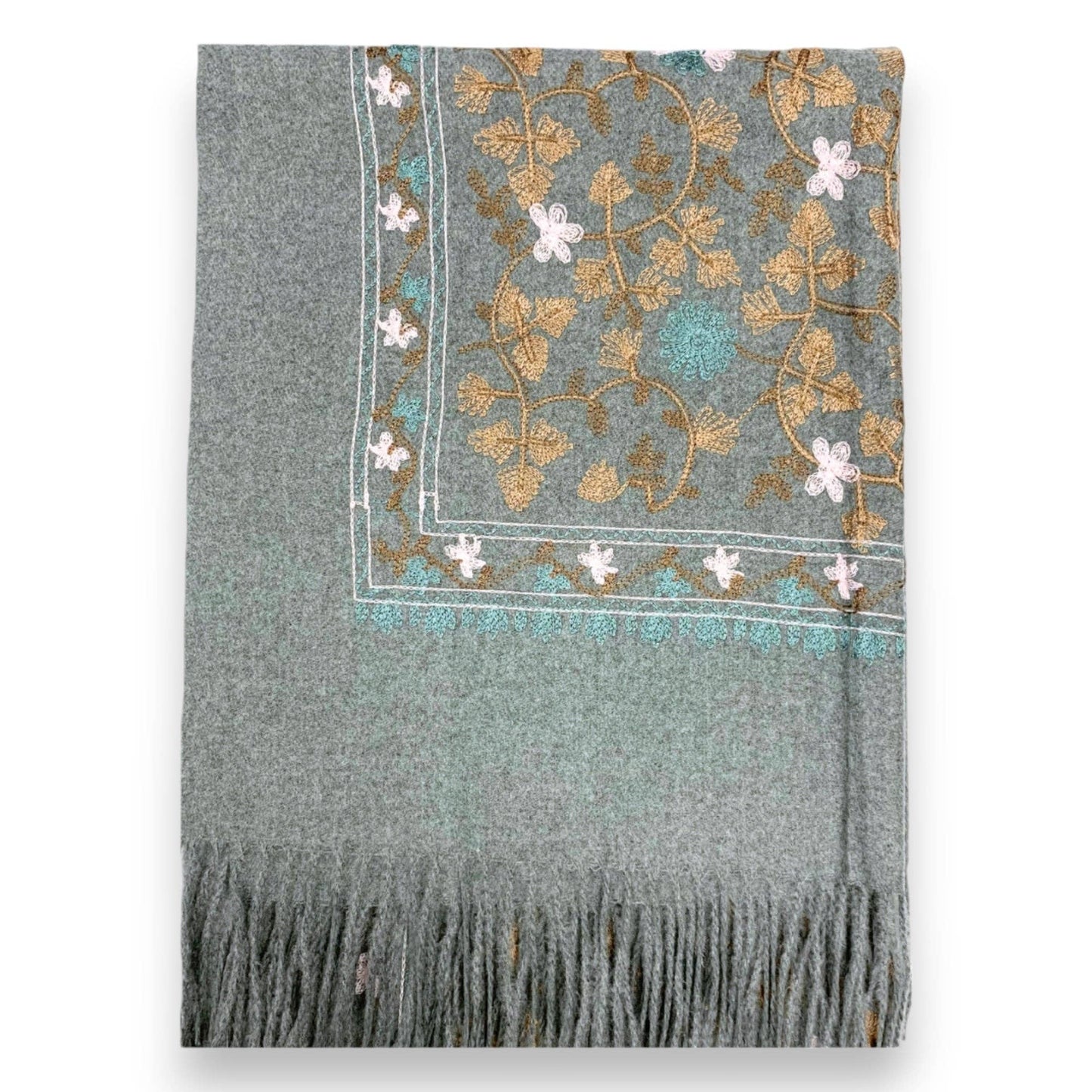 Pashmina Wool Blend Flower Embroidery Winter Scarf