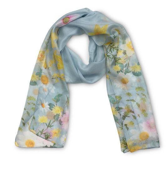 Printed Silk Scarf - Spring Blue