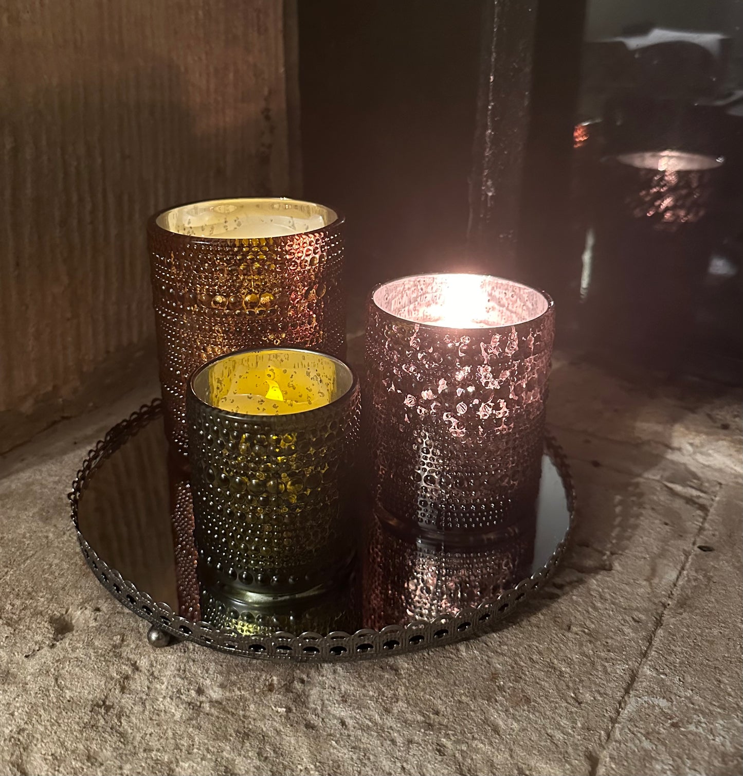 Small Candle Jar Votive Metallic Moss Green