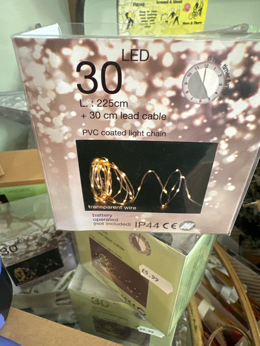 HS 225cm 30LED String Lights Clear Wire IP44 Battery
