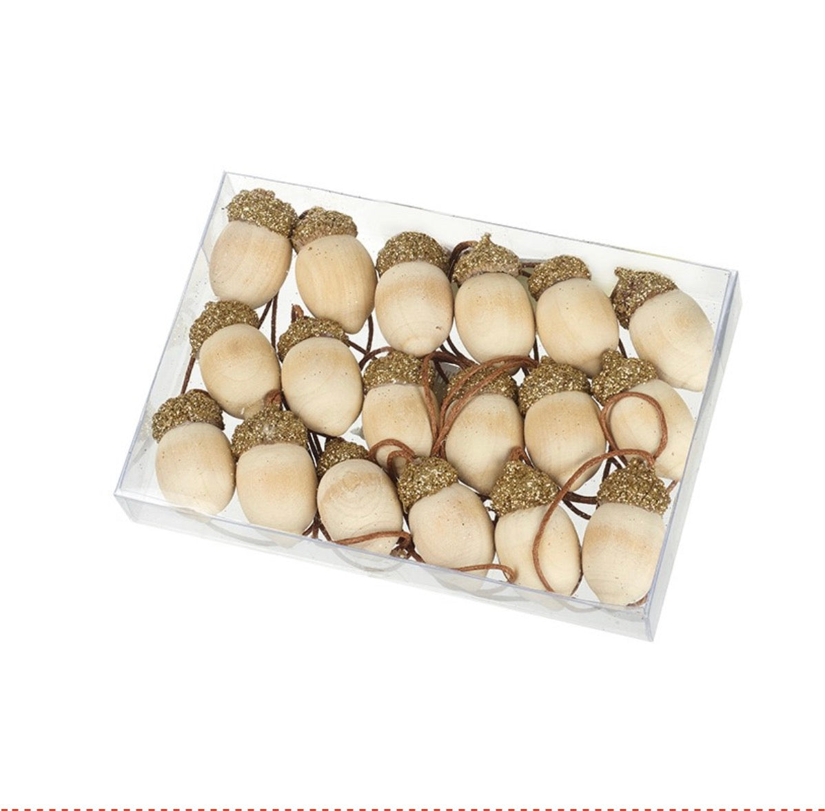 HS Individual Hanging Gold Glitter Wooden Acorns Set of 18