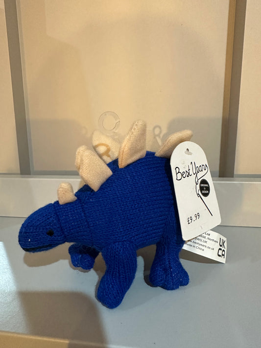 Best Years Knitted Blue Stegosaurus Rattle