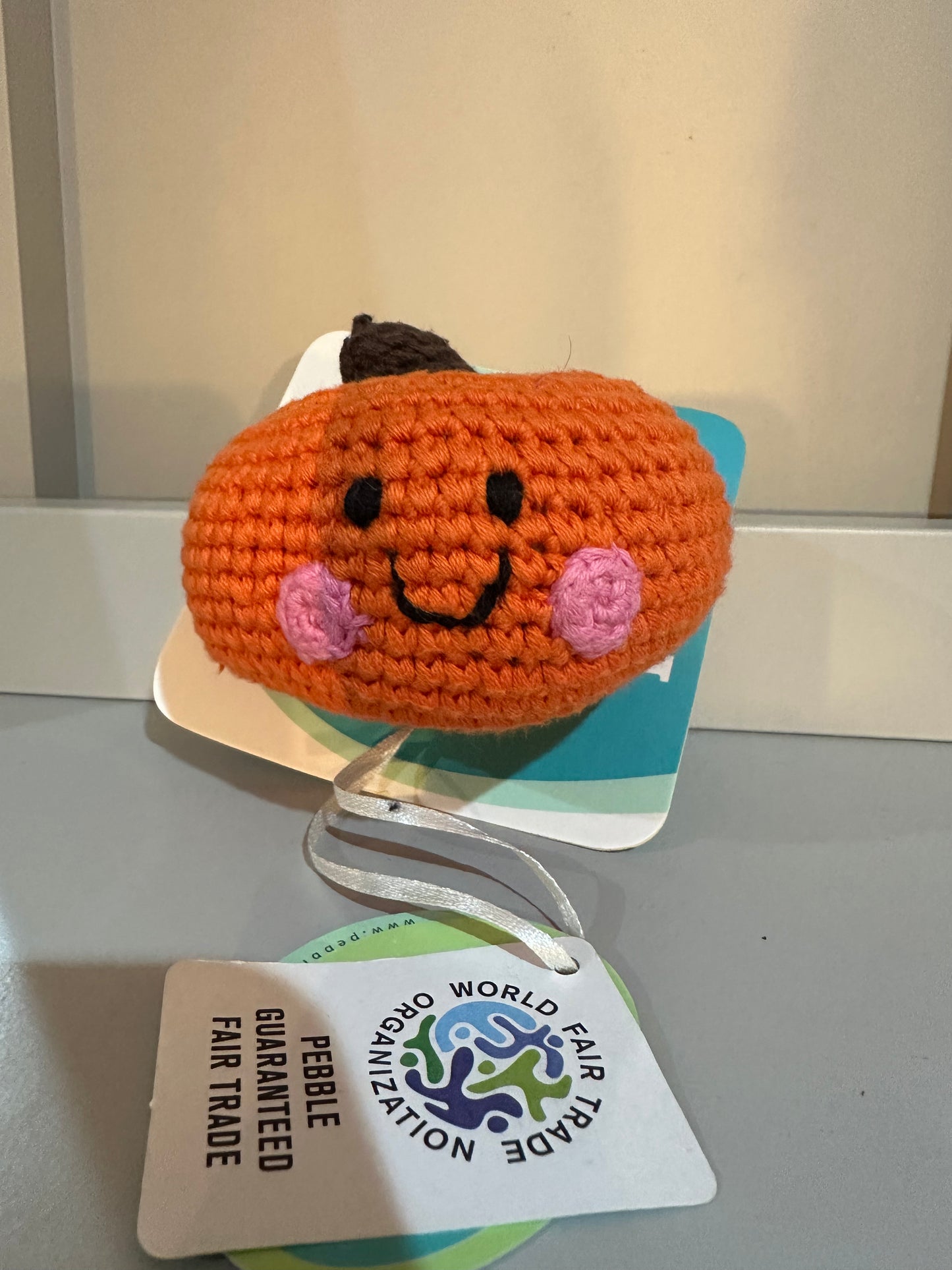 Pebble Fairtrade Pumpkin Vegetable Baby Rattle