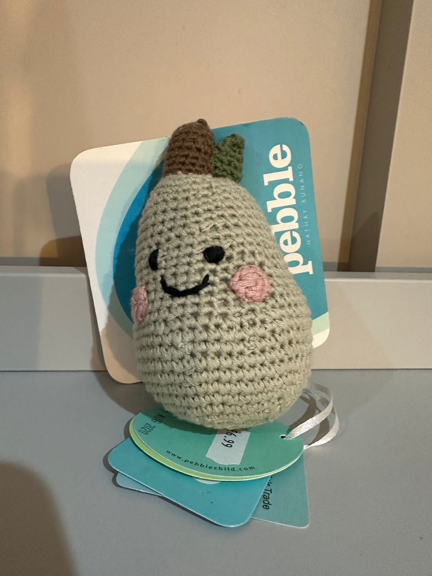 Pebble Fairtrade Fruit Pear Knitted Baby Rattle