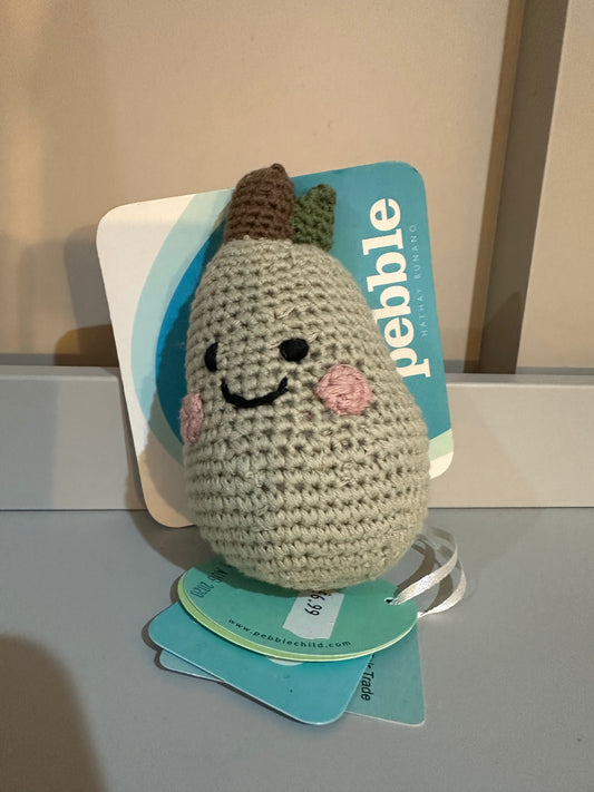 Pebble Fairtrade Fruit Pear Knitted Baby Rattle