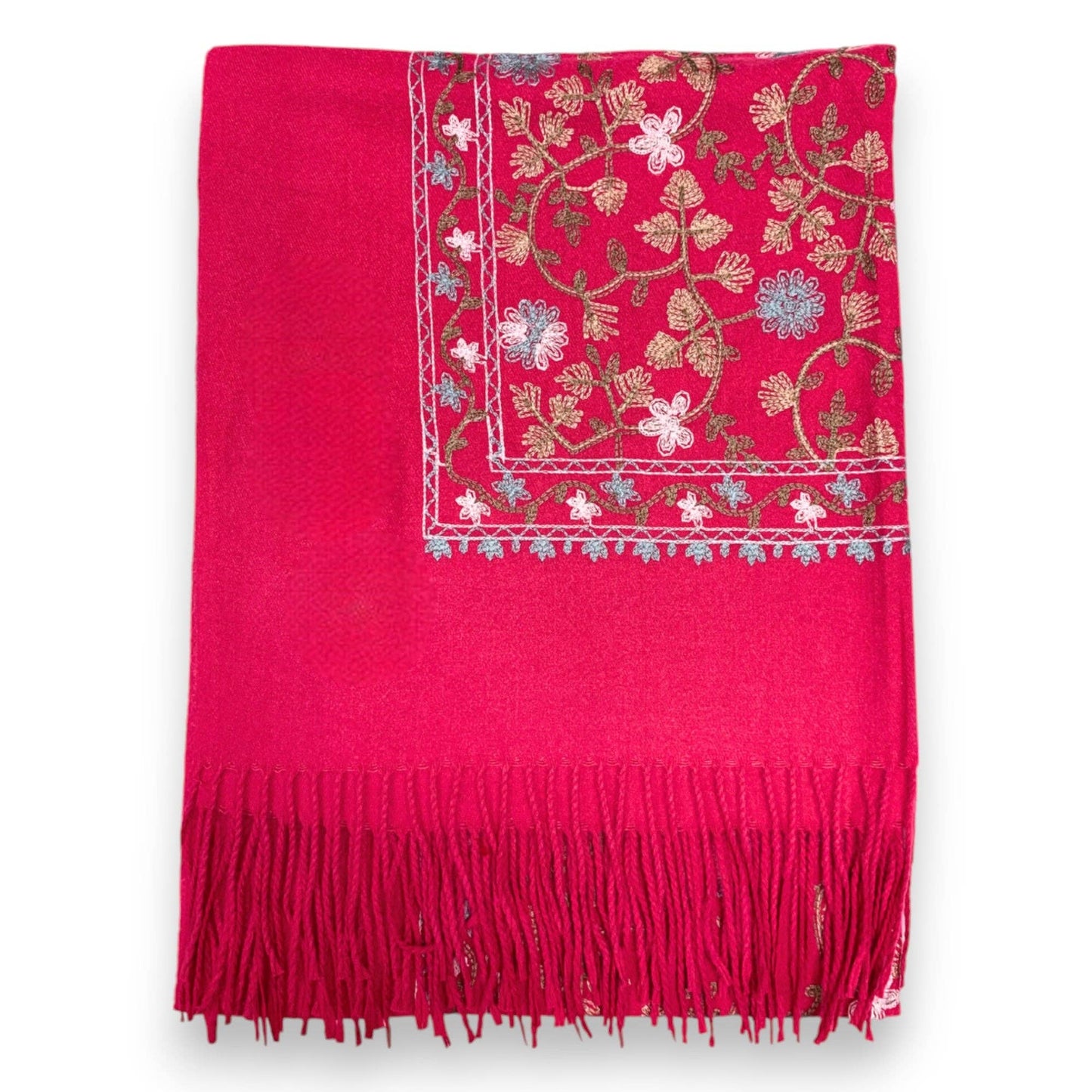 Pashmina Wool Blend Flower Embroidery Winter Scarf
