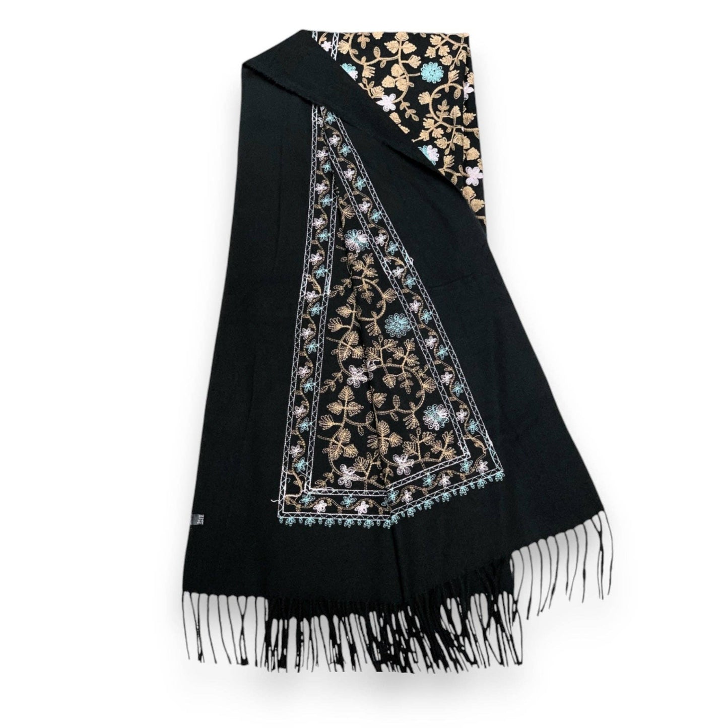 Pashmina Wool Blend Flower Embroidery Winter Scarf