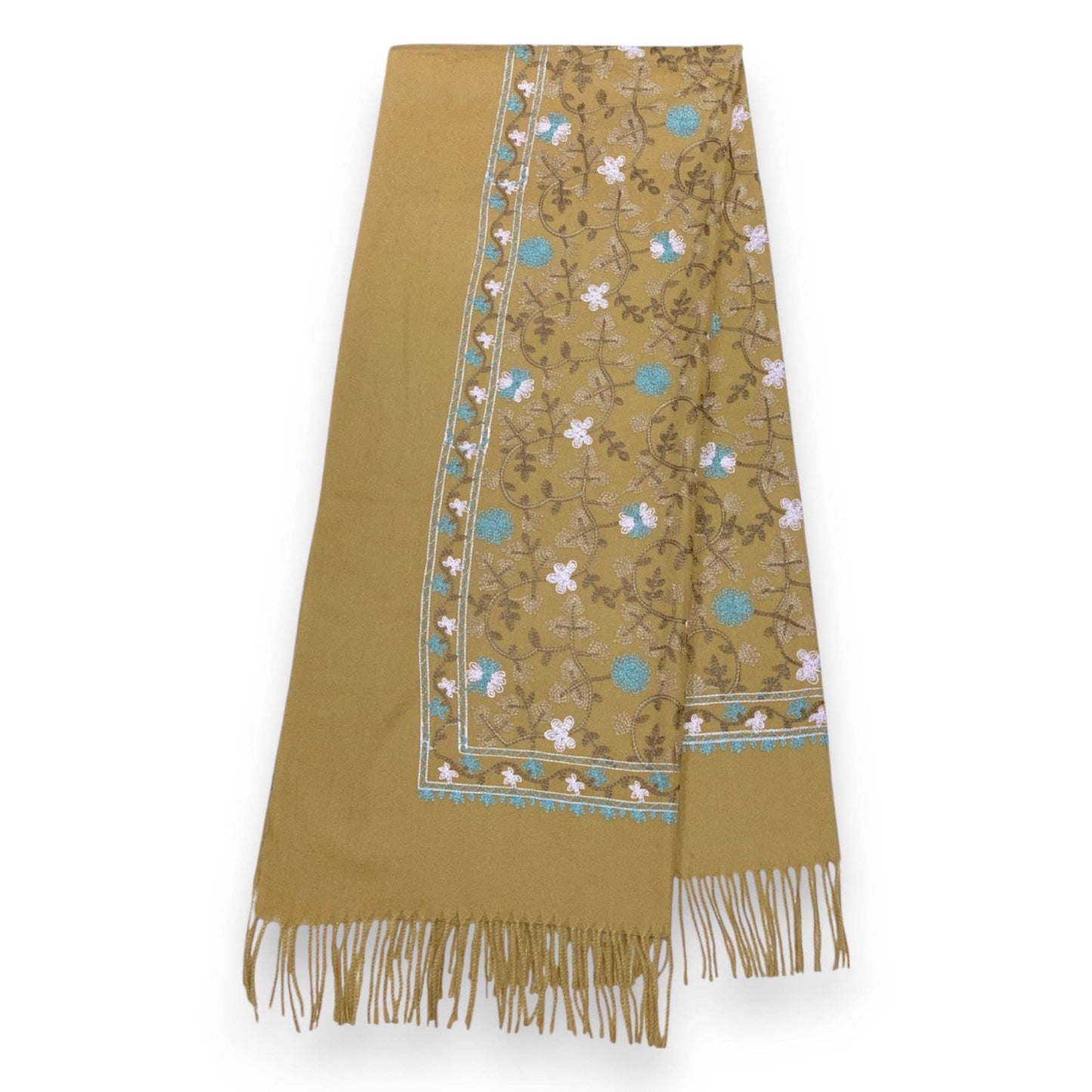 Pashmina Wool Blend Flower Embroidery Winter Scarf