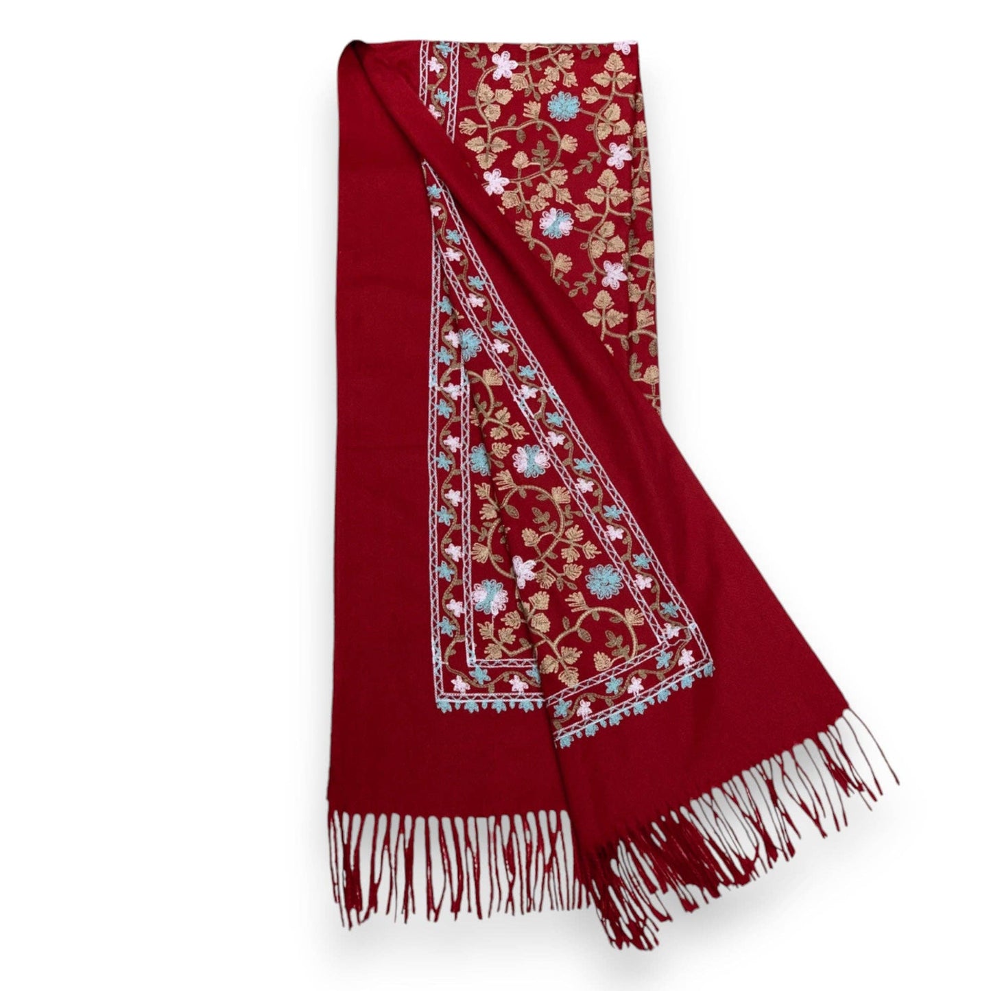 Pashmina Wool Blend Flower Embroidery Winter Scarf