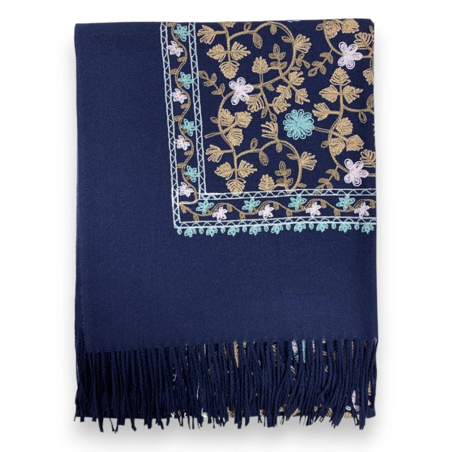 Pashmina Wool Blend Flower Embroidery Winter Scarf