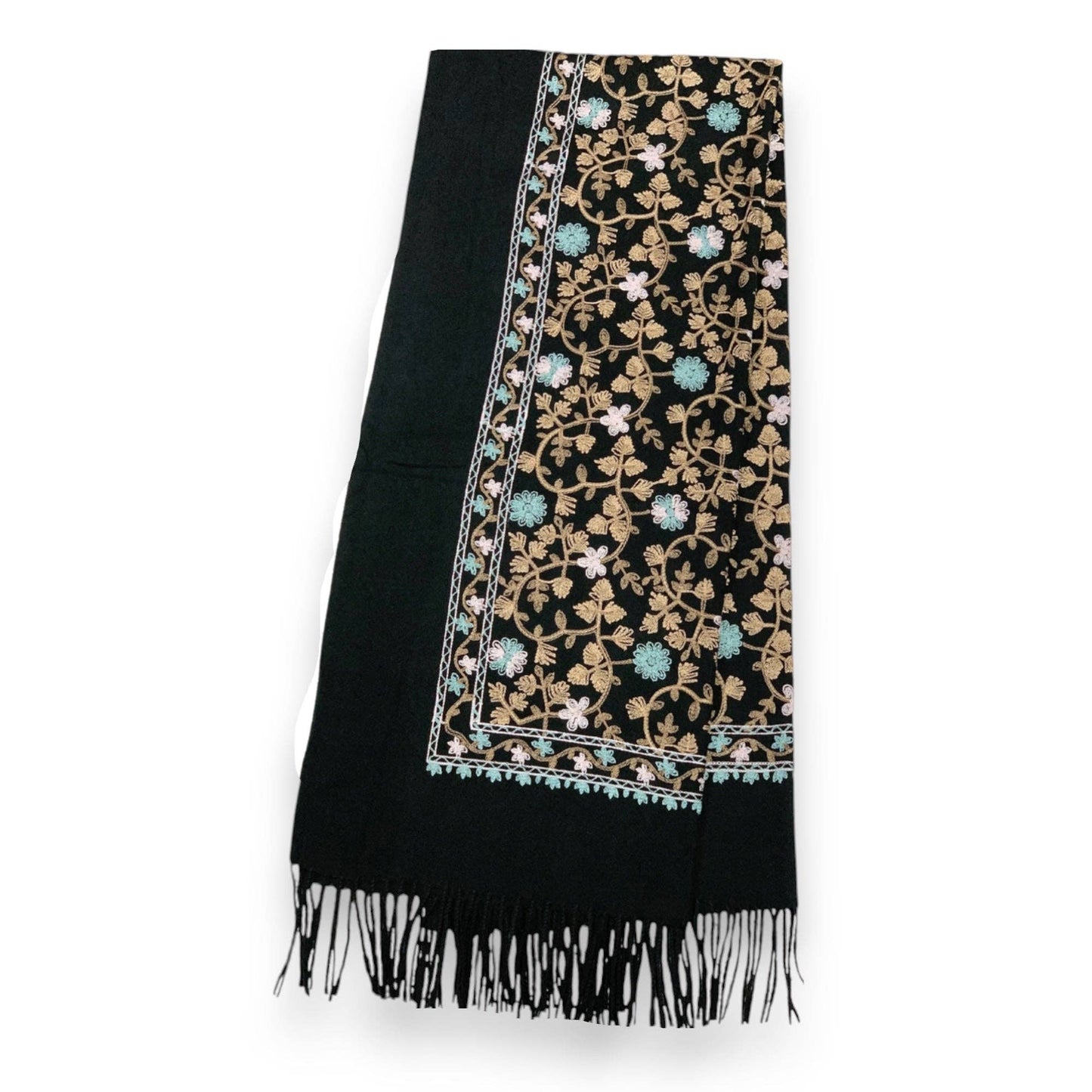 Pashmina Wool Blend Flower Embroidery Winter Scarf
