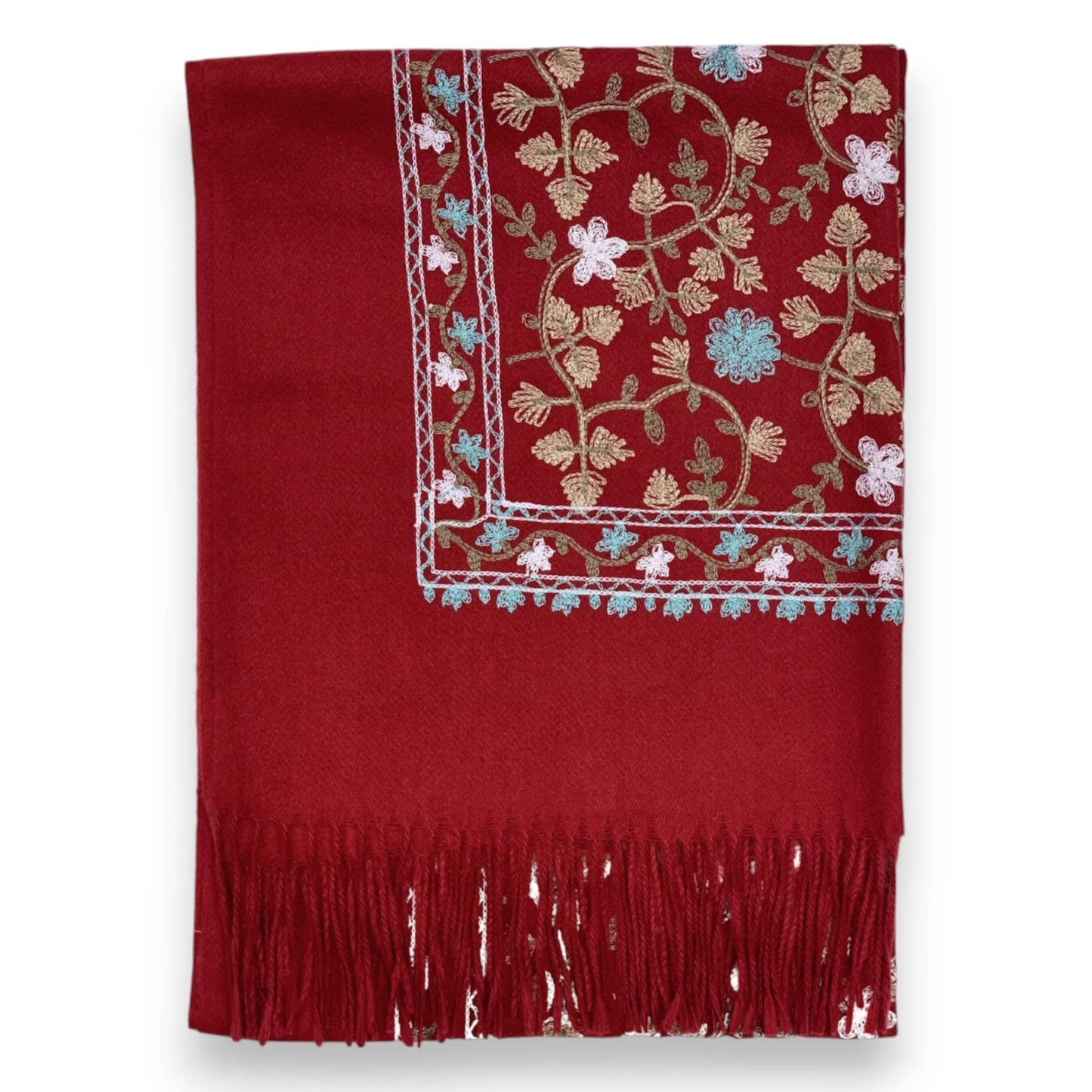 Pashmina Wool Blend Flower Embroidery Winter Scarf